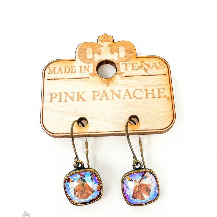 Pink Panache Brands - Wholesale Dangle Earrings - Austrian square crystal hook earring, 12mm14