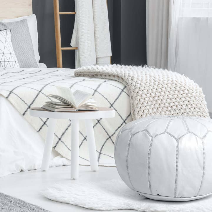 King Of Handmade - Wholesale Pouf - Moroccan Ottoman White Pouf - Furniture Ottoman Gift