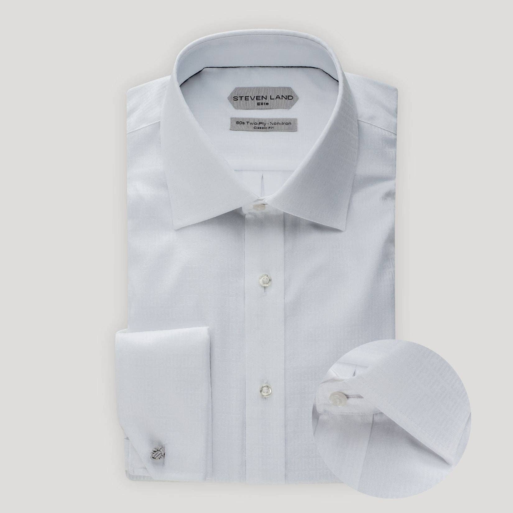 Steven Land – wholesale Buttoned-down shirt – Men's – The Romeo | Double Woven Cotton | French Cuff | White0