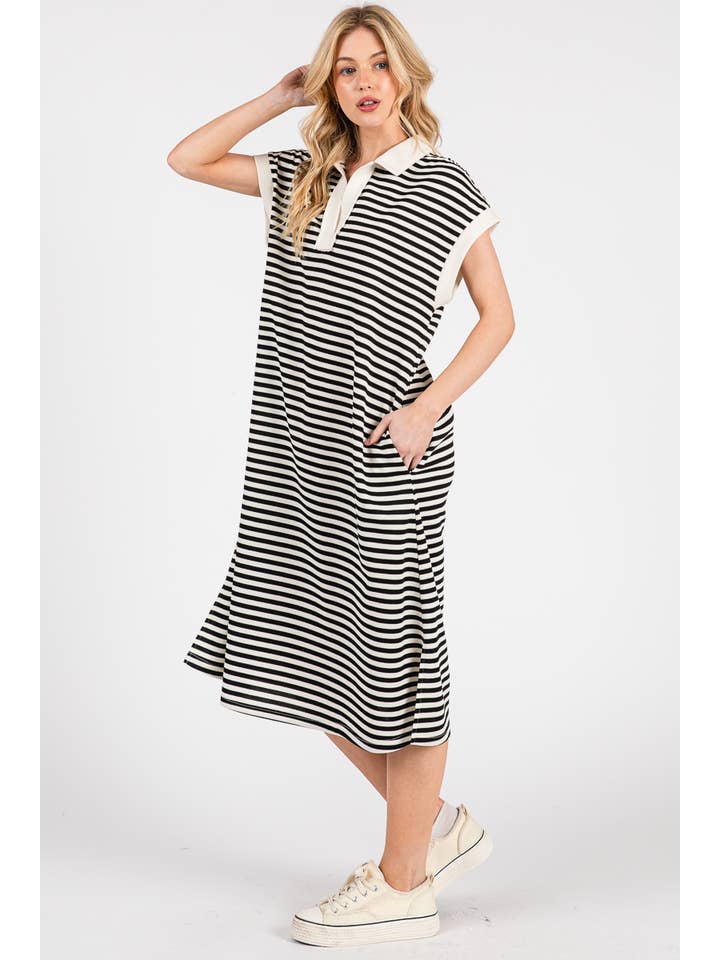 Purple Lava - Wholesale Dress - Women's - STRIPED RELAXED FIT MIDI DRESS