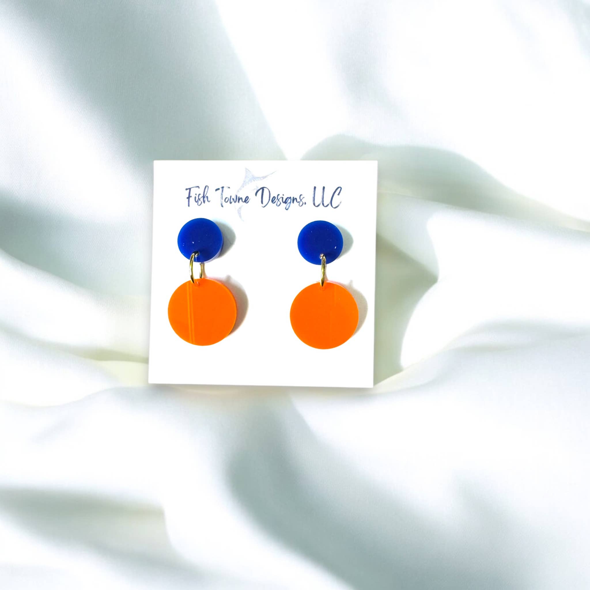 Fish Towne Designs, LLC - Wholesale Dangle Earrings - Orange and Blue Game Day Earrings0