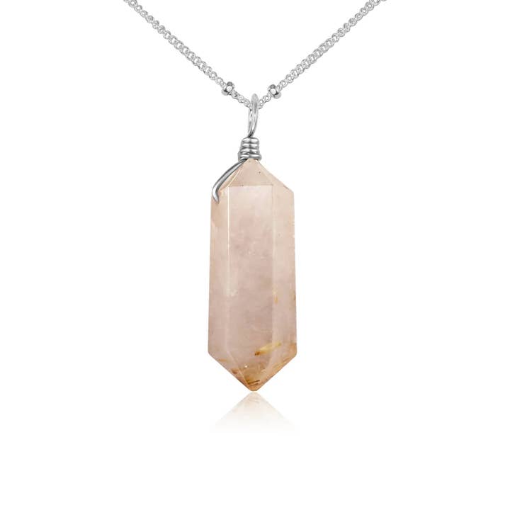 Large Double Terminated Golden Rutilated Quartz Crystal Pendant Necklace for wholesale by Luna Tide