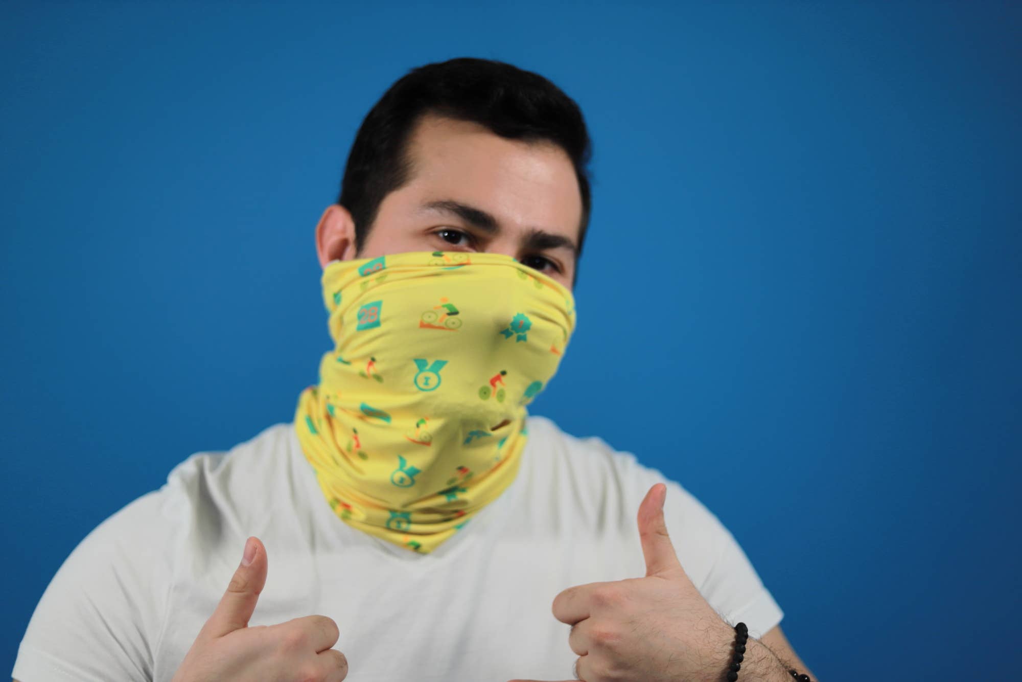 Scarf Designers - Wholesale Bandana - Unisex - Yellow Bandana with Cycling Design1