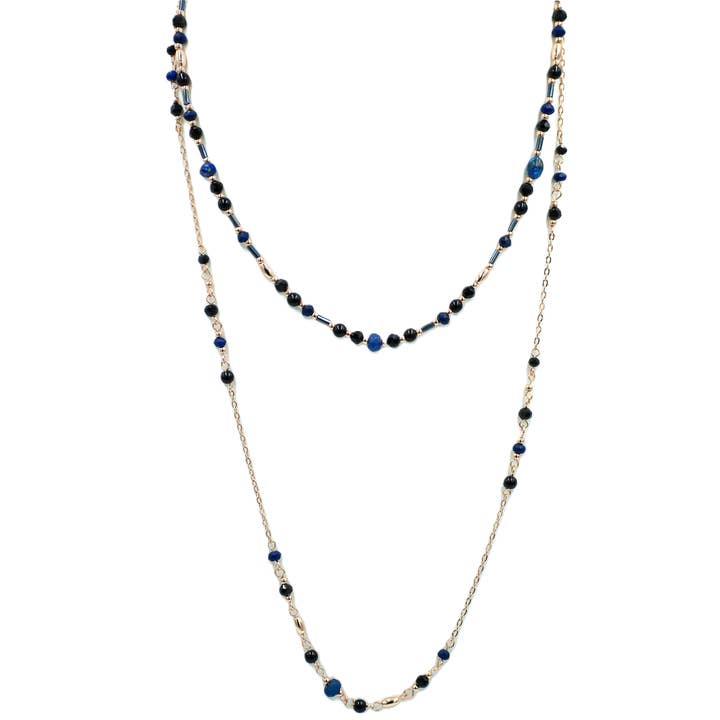 Lang blandet dobbeltkæde perlehalskæde, forgyldt for engroshandel hos Byzantium Collection Ltd