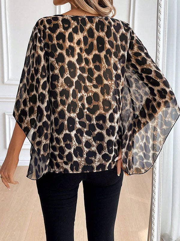 LEOPARDO Blusas e Camisas Soltas com Decote Redondo de Leopardo para venda a revendedores na Faire5