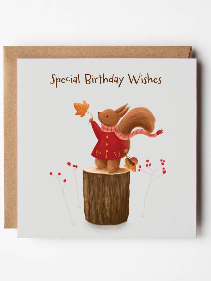Squirrel Birthday Greeting Card for wholesale by Jo Couch