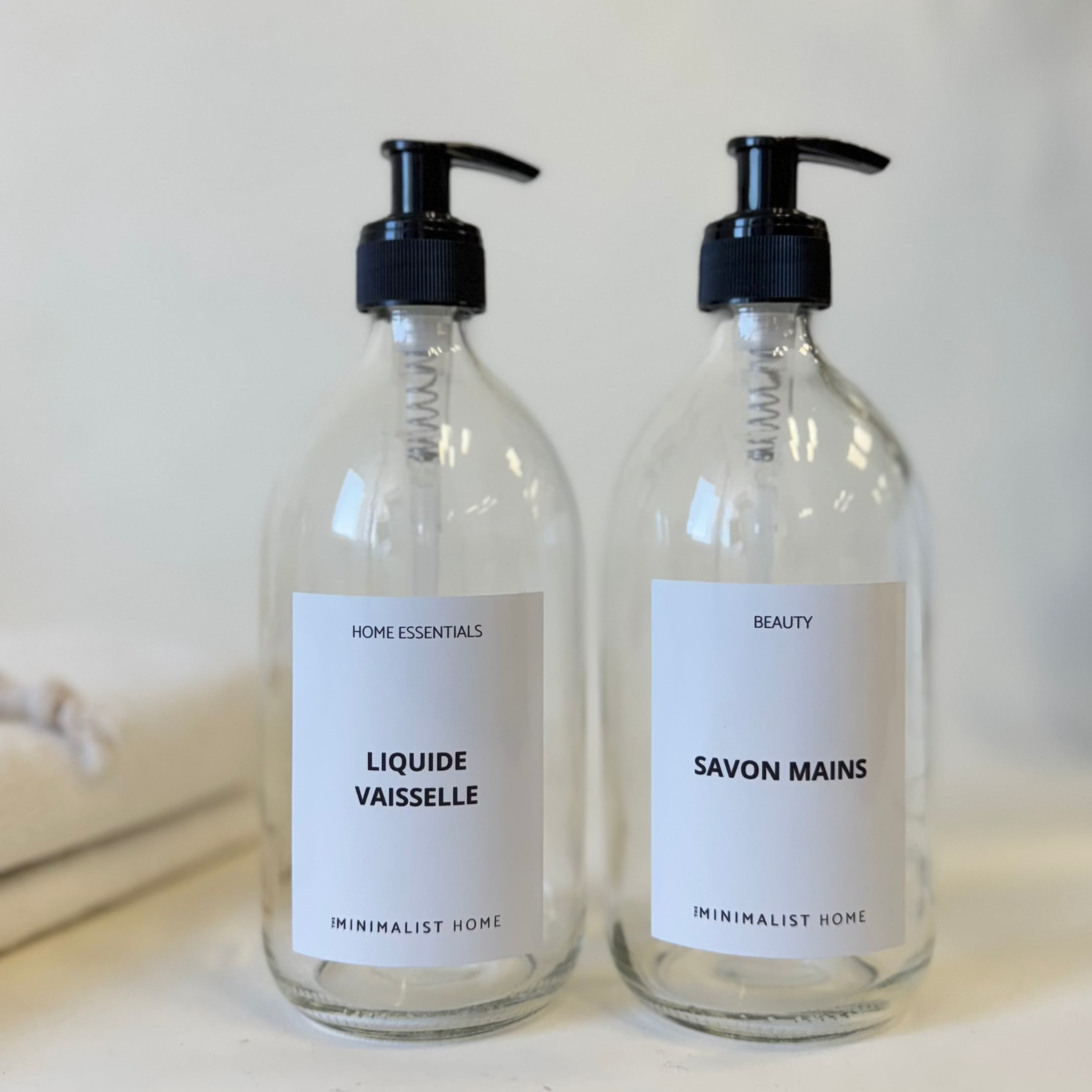 The Minimalist Home - Wholesale Soap Dispenser - Duo of dish soap and hand soap dispensers – Clear glass – 500 ml – Plastic pump (Copy)2