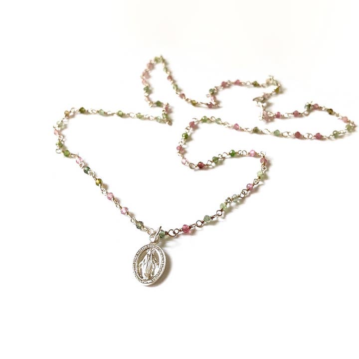 Rosary chain necklace silver/silver gold plated -Miraculous Virgin for wholesale by MundoconAlma*