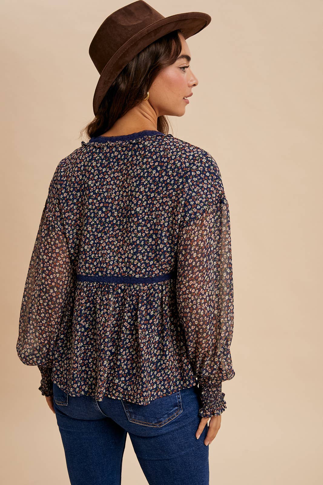 In Loom - Wholesale Blouse - Women's - LACE INSET FLORAL CHIFFON V NECK BLOUSE7