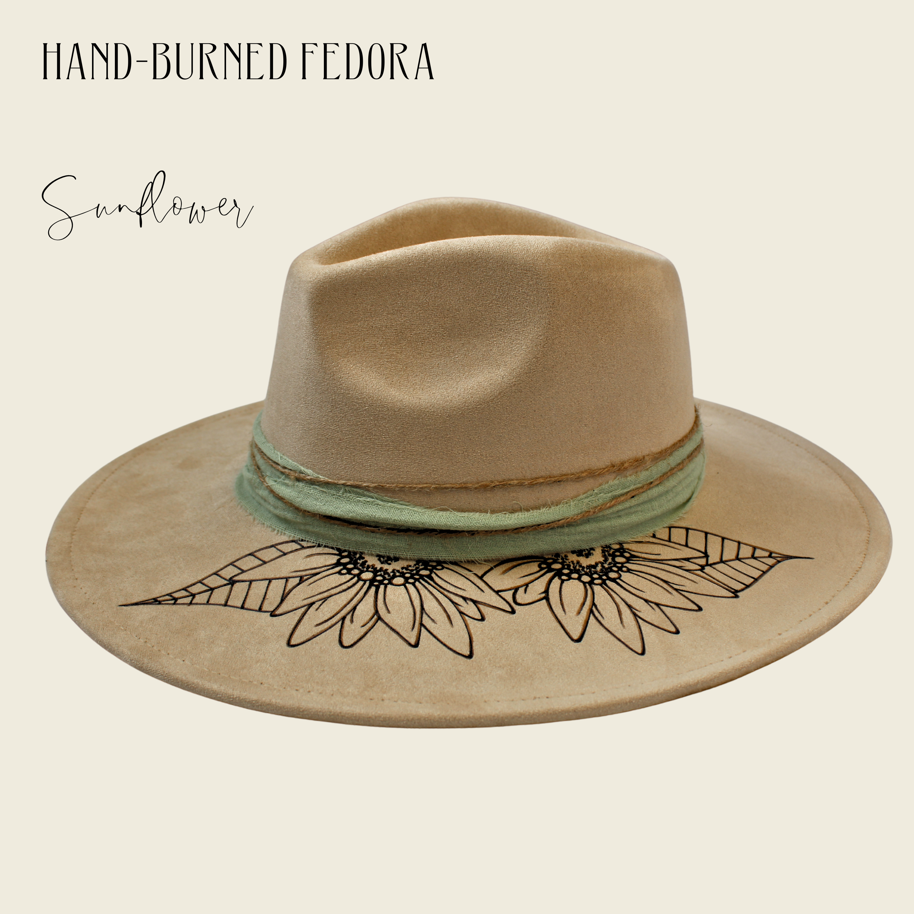 Wildflowers and Barley - Wholesale Fedora - Women's - Sunflower Hand-Burned Fedora1