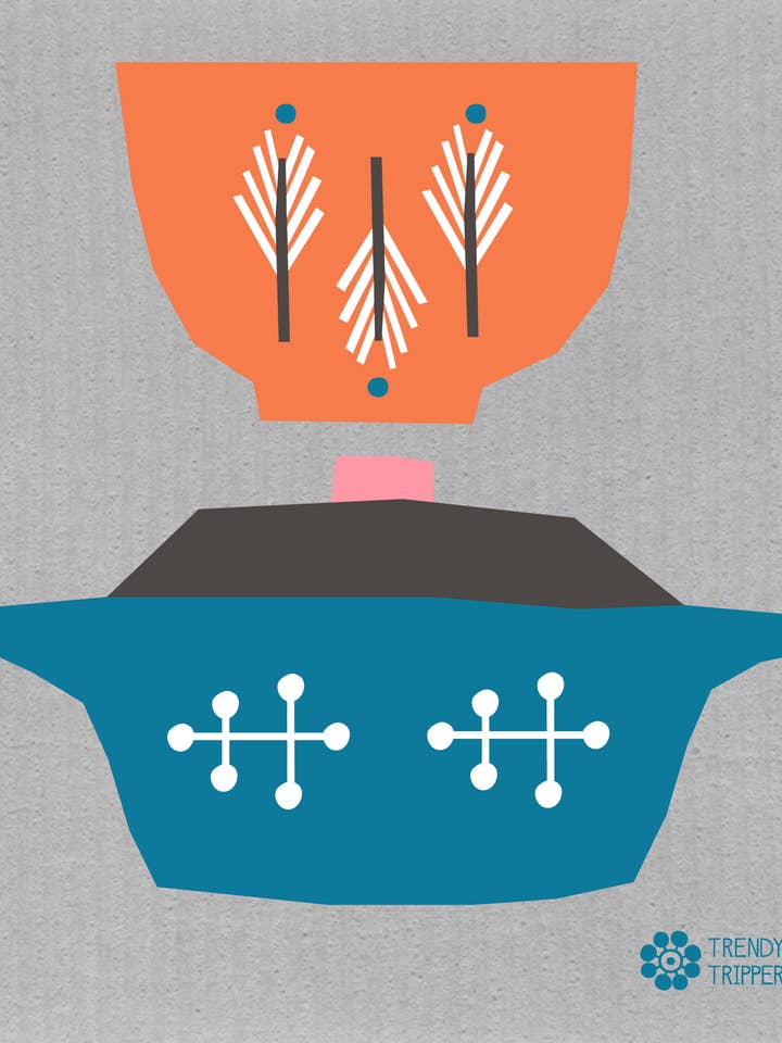 BOWLS ORANGE ON GREY Swedish Dishcloth for wholesale by Trendy Tripper