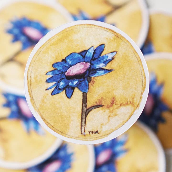 Blue Sunflower Sticker for wholesale by Vintage Watercolors