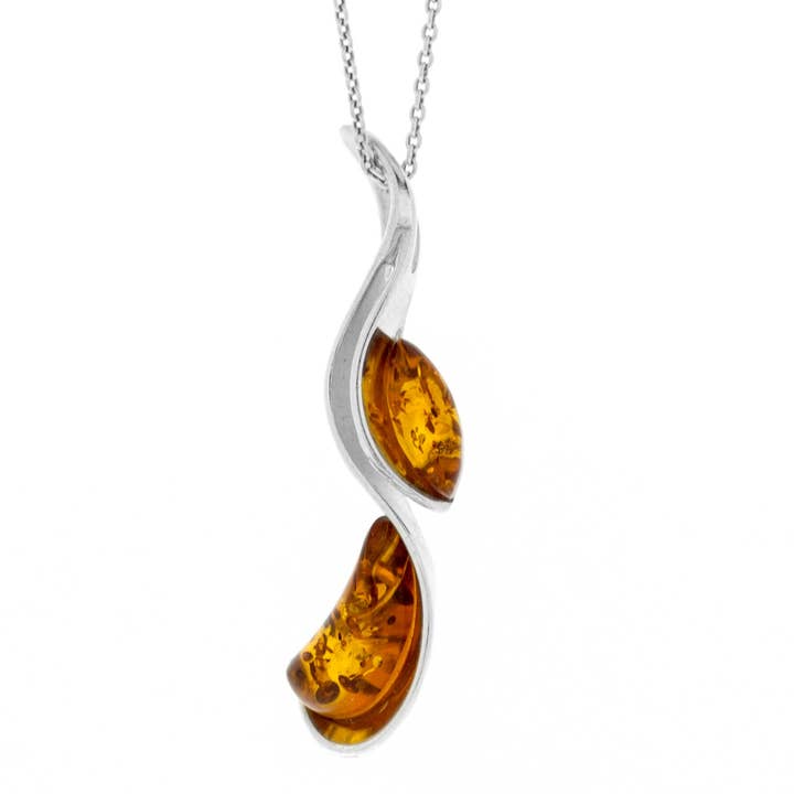 Cognac Amber Arbour Pendant with 18" Trace Chain and Box for wholesale by Nova Silver