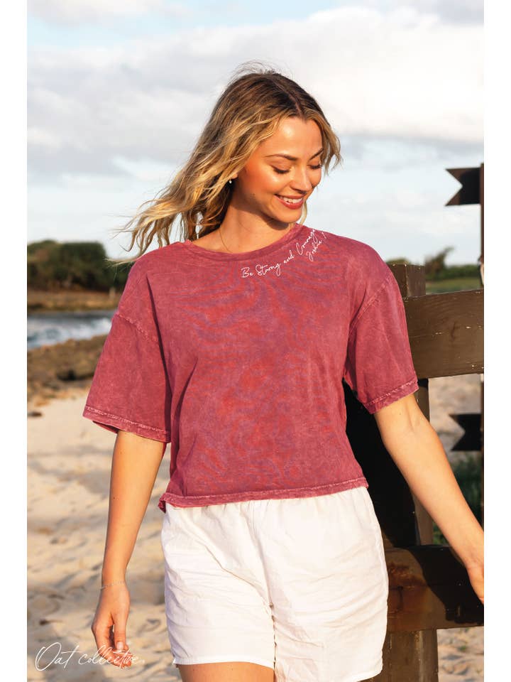 OAT COLLECTIVE - Wholesale Screen Printed T-Shirt - Women's - BE STRONG Cropped Mineral Graphic Top