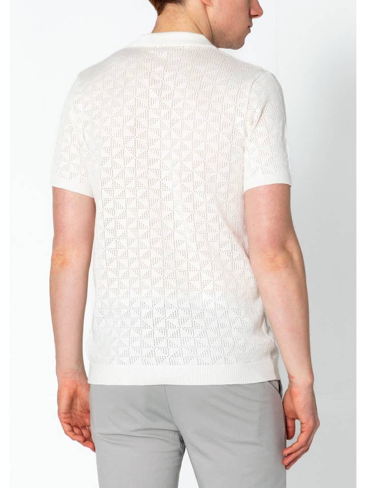 Men's Geometric Crochet Knit Polo - Off White for wholesale on Faire