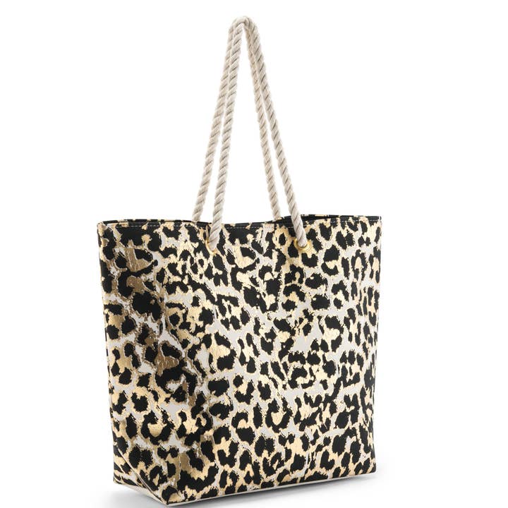 Weddingstar Inc. – Engroshandel Strandtaske – Ekstra stor bomuld lærred strand taske - Leopard Print2