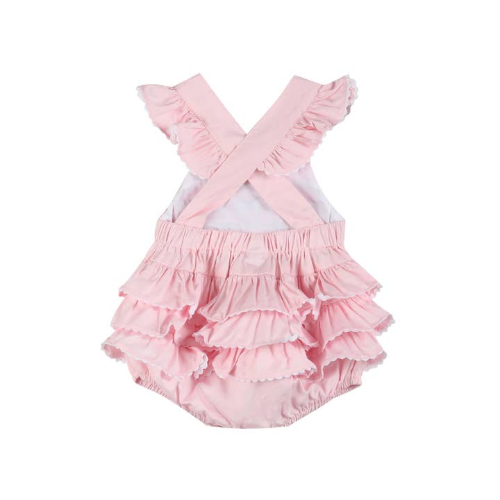 Lil Cactus - Wholesale Bodysuit (Non-Footed) - Baby - Pink and White bows Smocked Ruffle Romper