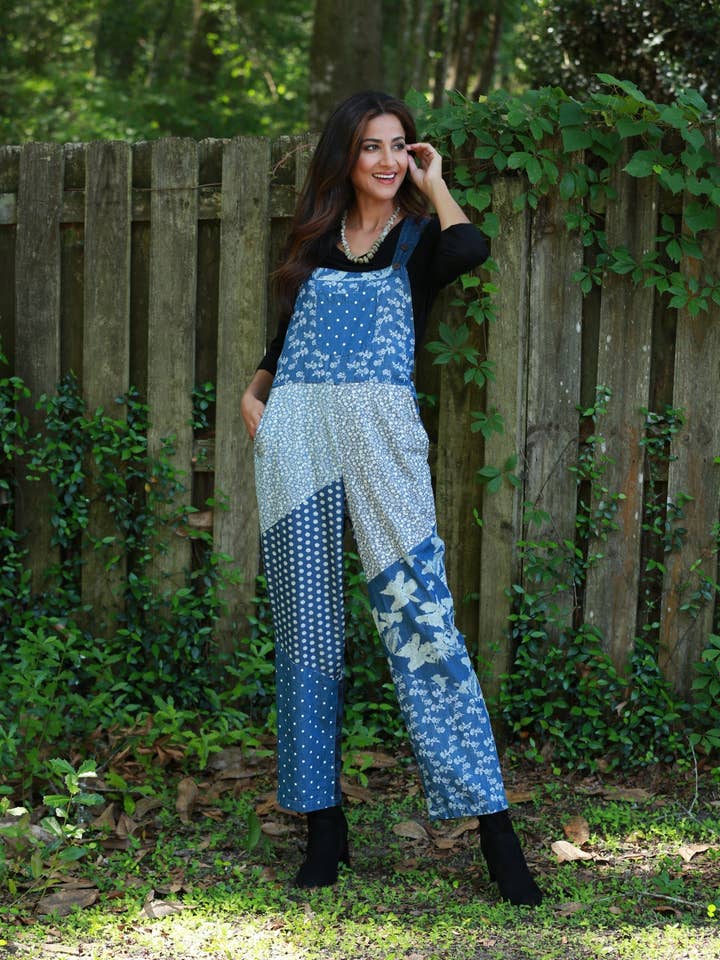 Vintage Patchwork Printed Denim Overall XXL for wholesale by Sacred Threads