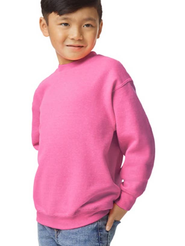 Custom Designed - Crew Sweatshirt (Safety Pink) Youth, Gildan, Heavy Blend 50/50 Fleece for wholesale by Inklusive Printing, Designs & More