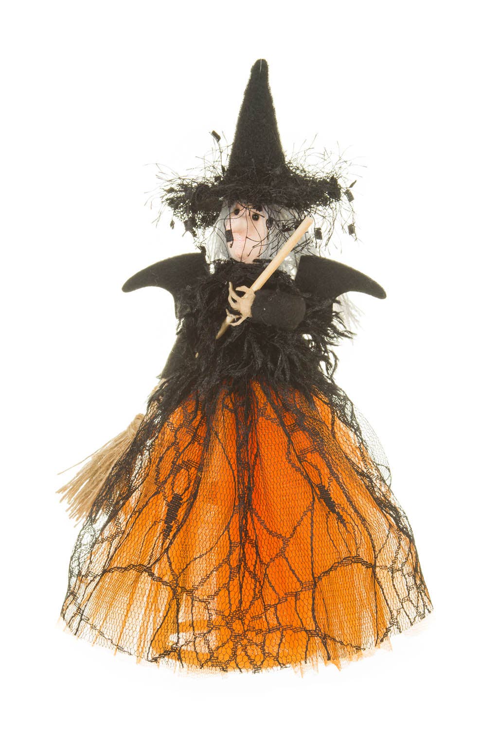 Starlight Collection - Vendita all'ingrosso Decorazioni da tavolo - Strega sorridente arancione/nera con ali di pipistrello e ossa.1