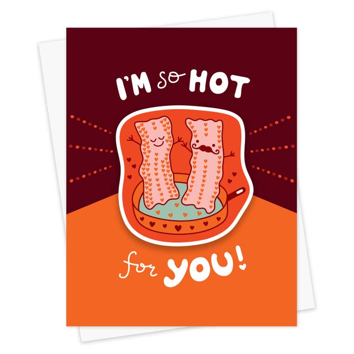 Hot Bacon Sticker Card for wholesale by Night Owl Paper Goods