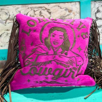 Long Live Cowgirls, cuscino in pelle bovina per la vendita all'ingrosso da parte di Red Dirt Revivals