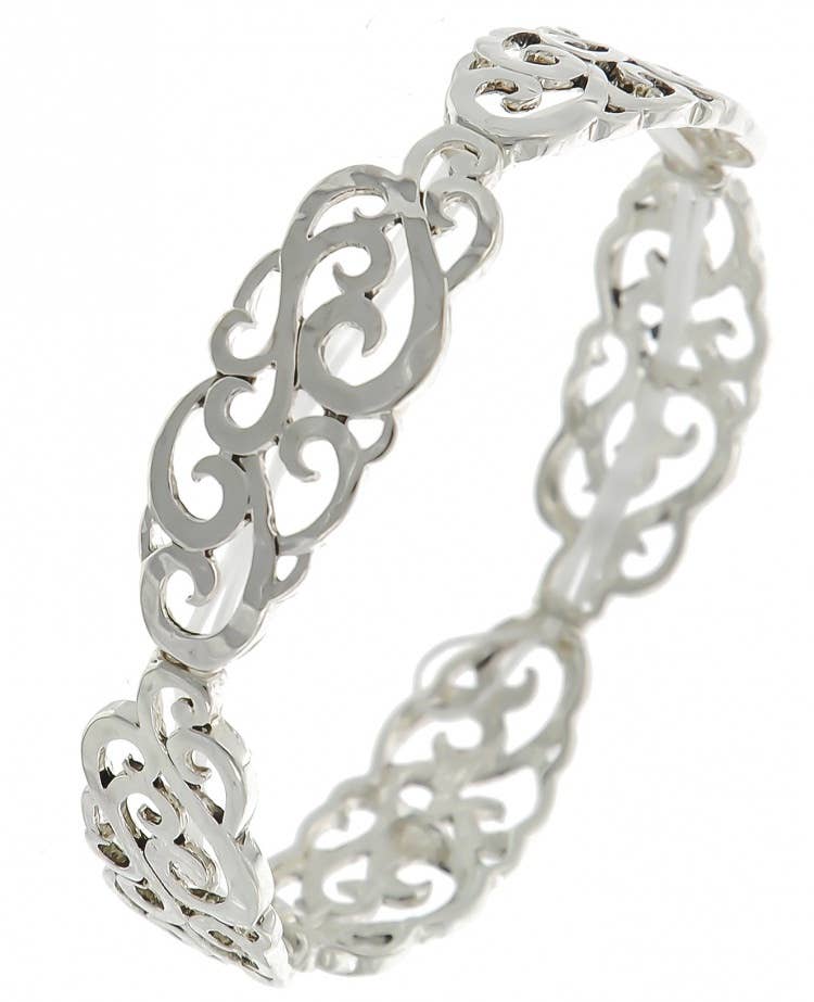 0011 PREMIERE - Wholesale Charm/Dangle Bracelet - FR6439 2-2 Antique Silver Filigree Metal Stretch Bracelet1