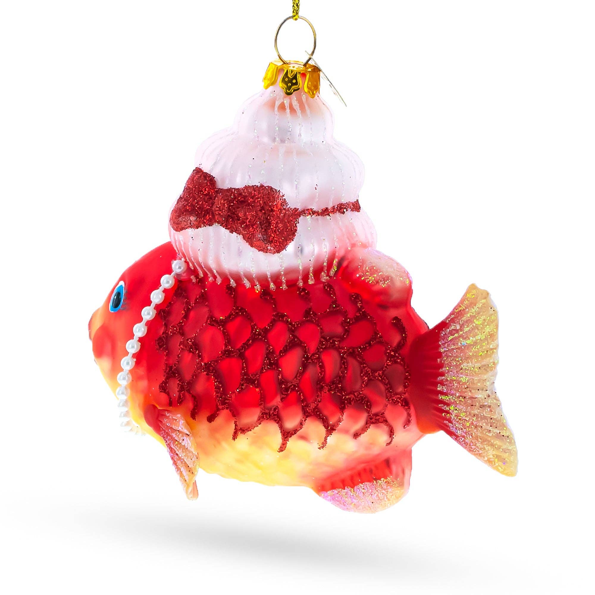 BestPysanky - Wholesale Ornament - Grandma Fish in Santa Hat Glass Ornament2