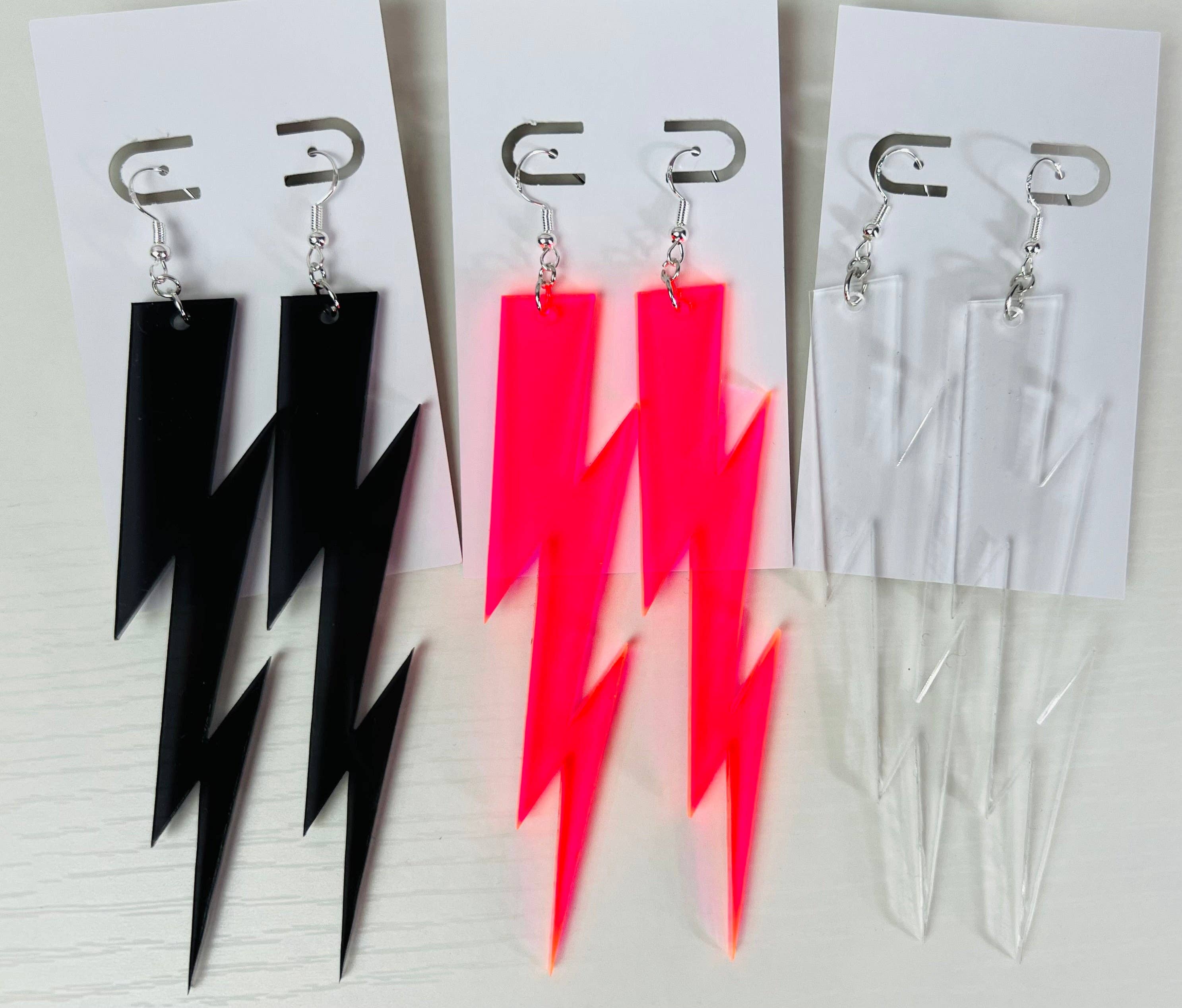 Hot Pink Glitter Lightning Bolt Leather Earrings 80's style Retro