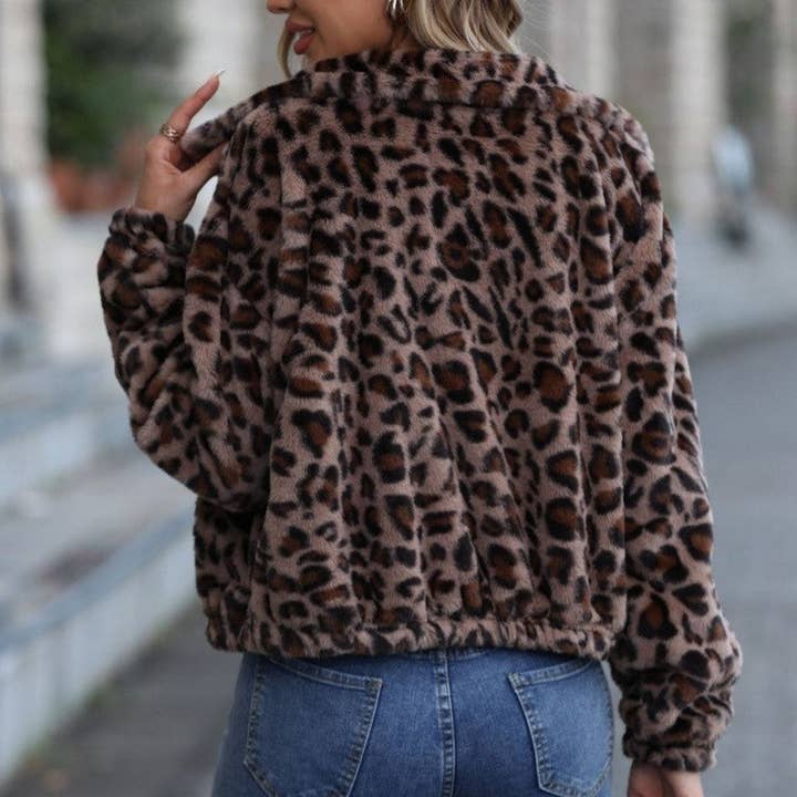 Leopard Print Long Sleeve Zip Jacket for wholesale on Faire4