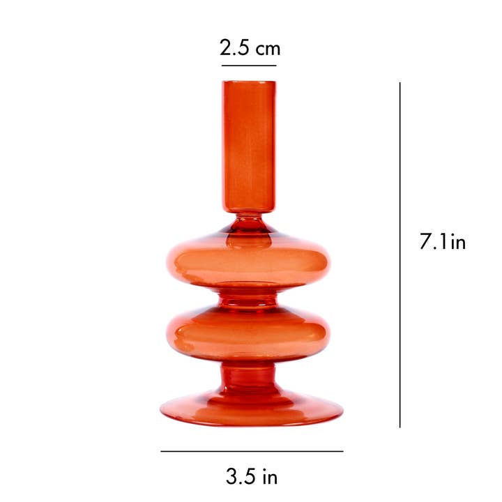 Casa Amarosa - Vente Bougeoirs - Bougeoir en verre ondulé rétro, 7 x 3,5 pouces_Rust Orange2