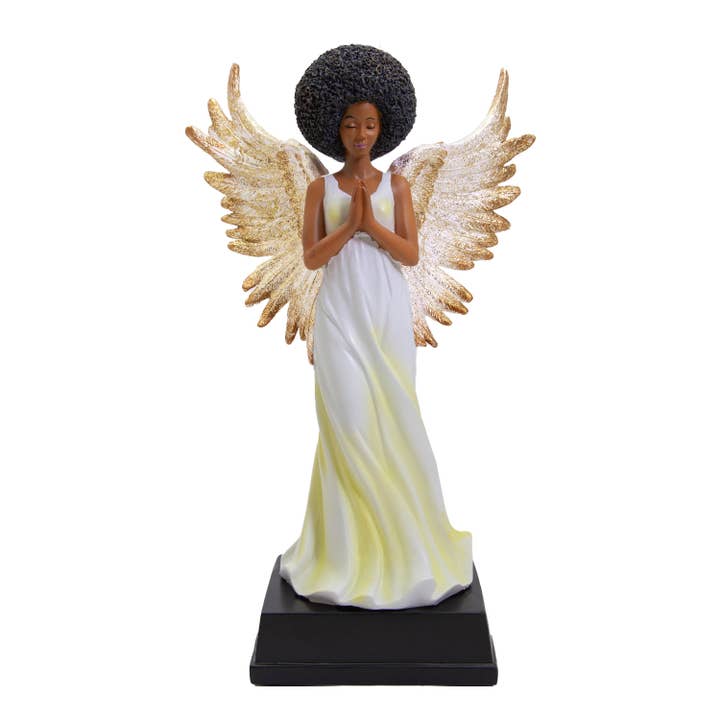 African American Expressions - Wholesale Decorative Figurine - FAN03 Golden Angel Figurine w/ Glitter Accents