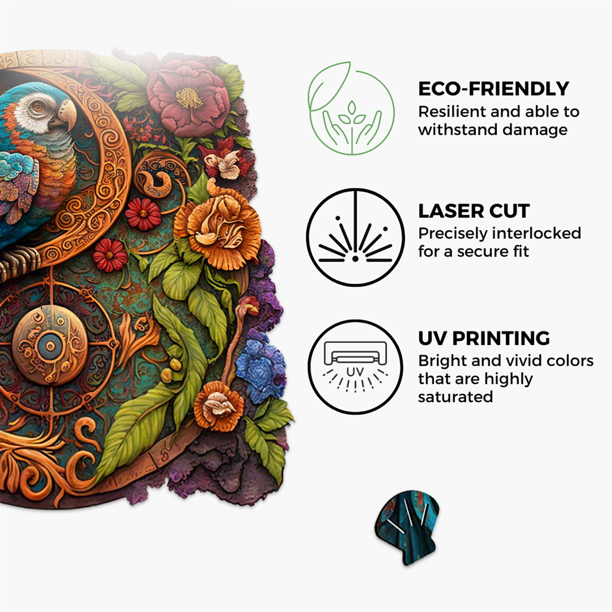 Crafthub – Großhandel Puzzle - Erwachsene – Holz-Puzzle „Papagei Yin Yang“ — Vibrant2