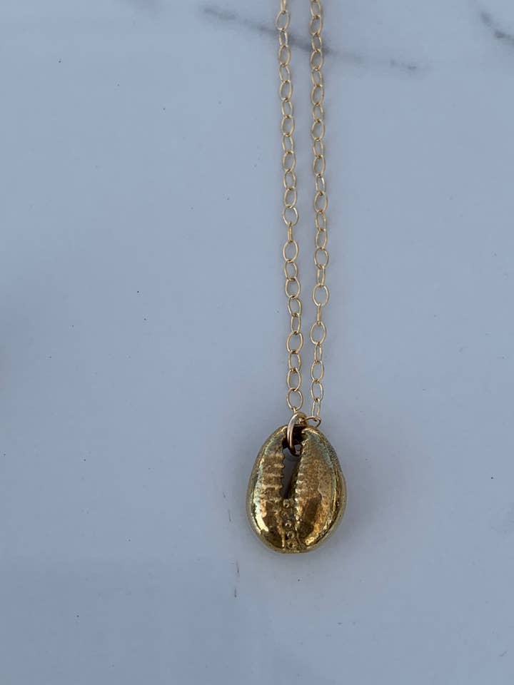 Cowrie Shell Necklace - Brass 14kt GF for wholesale by Kala Handmade With Love