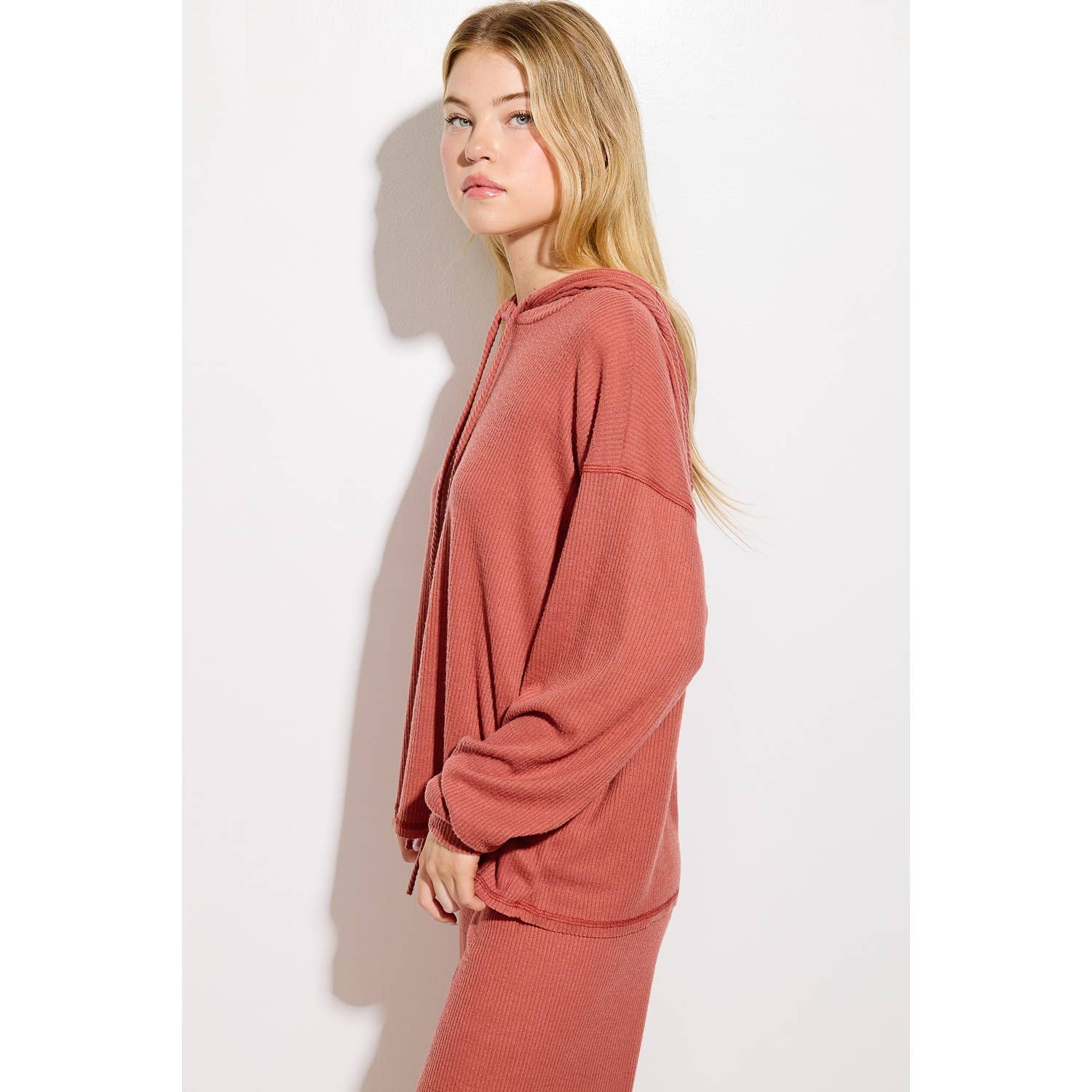 Phil Love - Wholesale Top & Pant Set (NOT Loungewear) - Women's - Solid Ribbed Hoodie Loungewear Set5