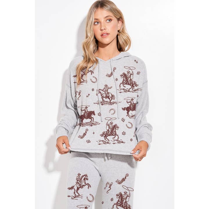 Phil Love - Wholesale Lounge Set - Women's - Desert Cowgirl Print Rib Hoodie Loungewear Set