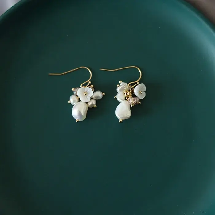 Haengseongworkshop - Wholesale Dangle Earrings - 18K Gold Plated Flora Mother of Pearl Freshwater Earrings2
