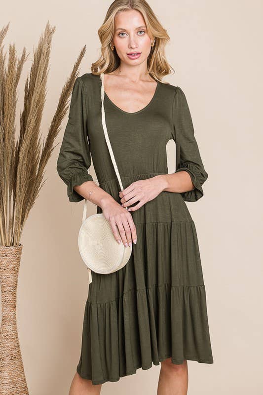 Reborn J - Wholesale Dress - Women's - Three Quarter Sleeve Tiered Dress4