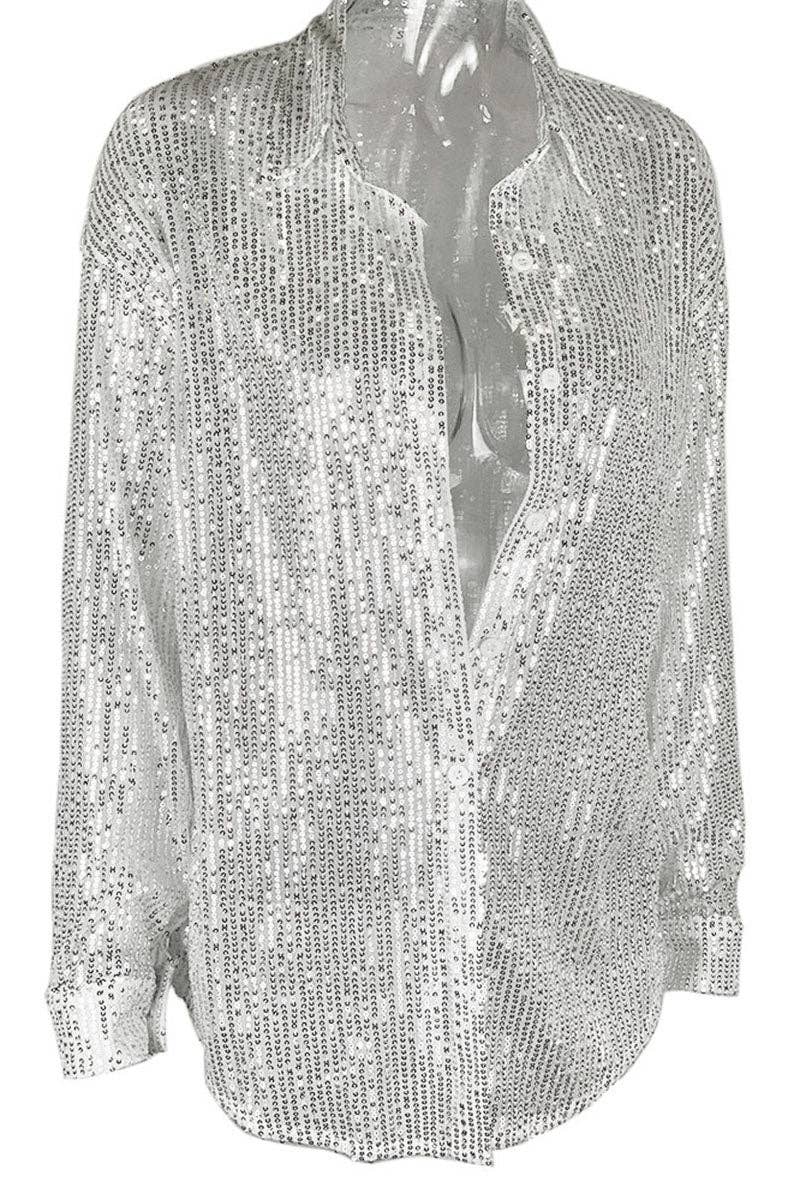 Mccolin - Wholesale Buttoned-down shirt – Women's - Sparkling Sequin Button-Front Blouse3