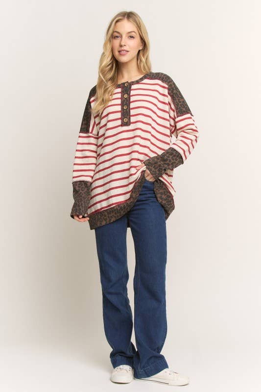 HEIMISH - Wholesale Tunic - Women's - ET7986-11 LONG SLEEVE ROUND NECK STRIPE AND ANIMAL PRINT TOP9