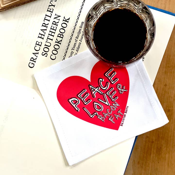 The Peace, Love and Bacon Fat Cocktail Napkin for wholesale by Salvation South