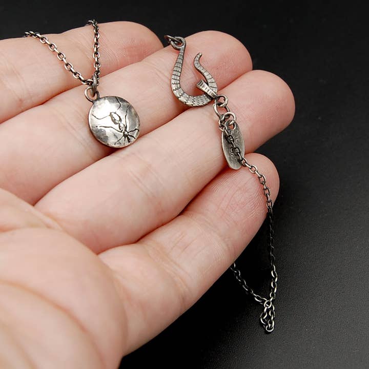 Metal Cloth & Wood - Wholesale Pendant/Charm Necklace - Customizable Sterling Silver Ant Necklace with Your Choice of Cable or Curb Necklace Chain, Hook or Lobster Clasp and Length of 16" to 22"