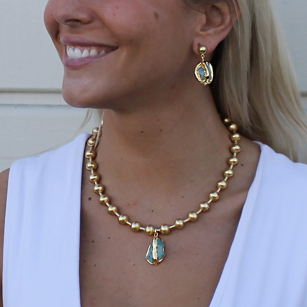 KARINE SULTAN - Wholesale Dangle Earrings - Gold Amazonite Drop Earrings - 24K Gold Plated2