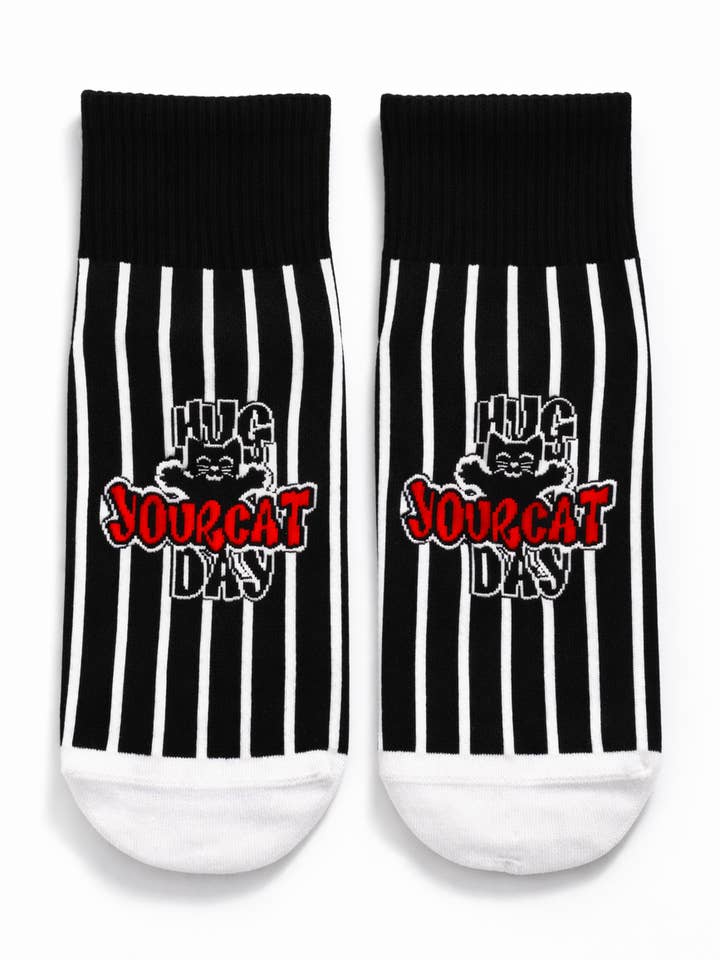 Hug Your Cat Stripe Socks for wholesale by Marc JoJo