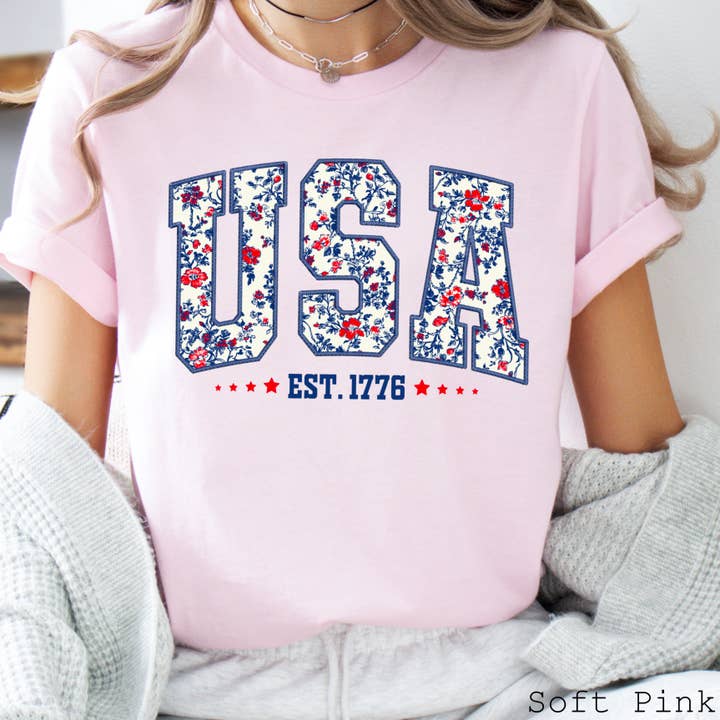 Shoppe SHC – wholesale T-shirt (graphic) – women's – July 4th Graphic Tee | Floral USA | Bella Canvas 2