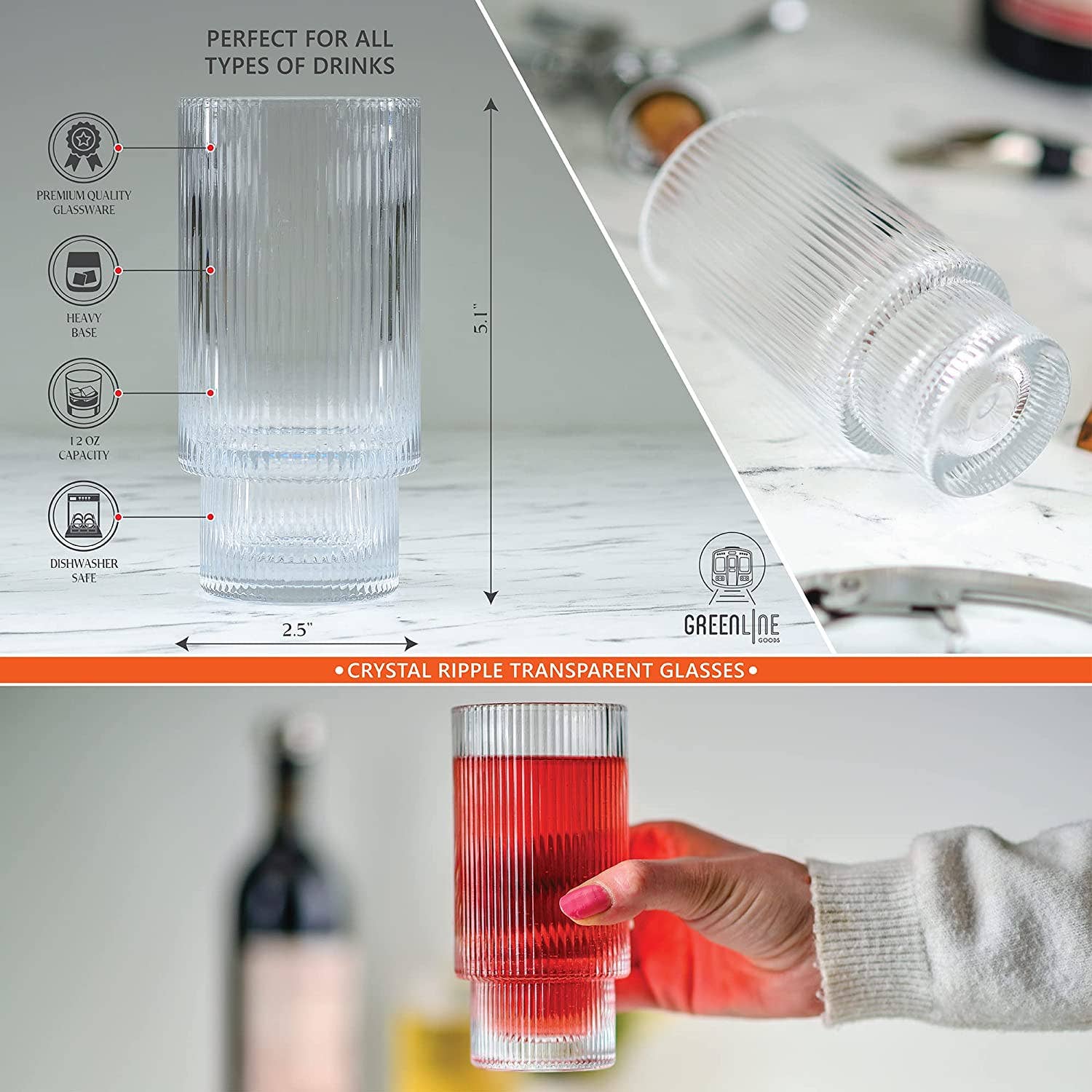 Greenline Goods - Wholesale Drinking Glass/Cup - Ripple Drinking Glasses (Set of 4)7