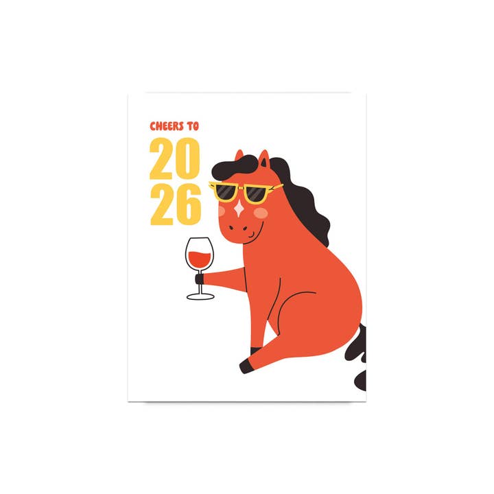 Cute Asian Cards - Wholesale New Year's card - Cool Horse with Shades Lunar New Year Card | Cheers to 20262