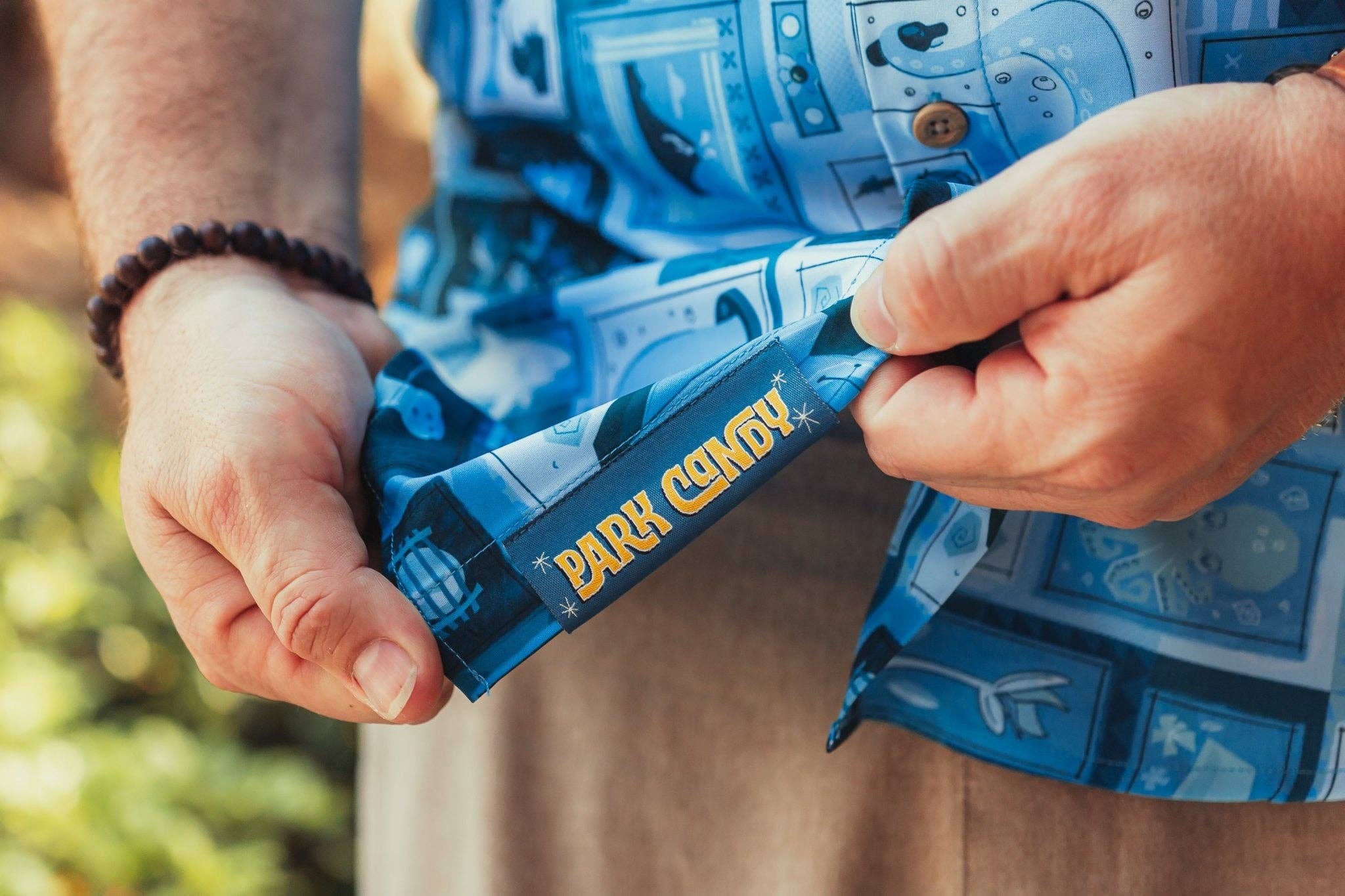 Park Candy - Wholesale Button Down Shirt - Men's - Blue Hawaii Tiki Tiki Aloha Shirt4