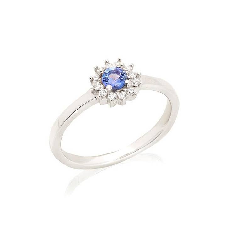 Anel com tanzanite azul natural, em prata de lei banhado a ródio por atacado de OPALOOK France