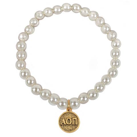 Alpha Omicron Pi Sorority Pearl Stretch Bracelet for wholesale by Shawn Paul